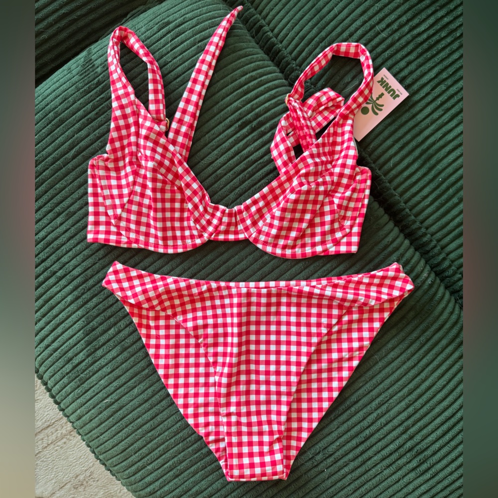 Junk Red and White plaid bikini set